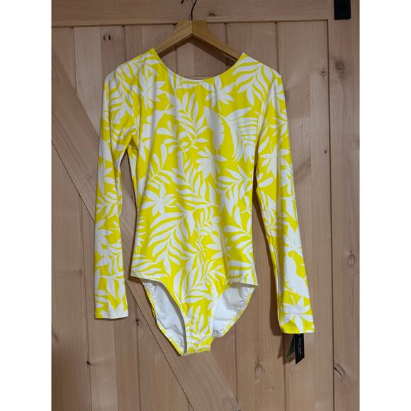 Kate Spade | NWT Yellow Floral One Piece Long Sleeve Paddle Swim Suit | Size L - Picture 1 of 11